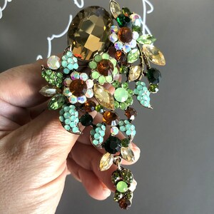 Green Brooch Large Crystal Rhinestone Jewelry Decorative Brooch Pin Vintage Style Jewelry Holiday Gift zdjęcie 8