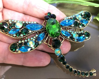 Large crystal dragonfly brooch, Dragonfly pin, Dragonfly gift, Dragonfly jewellery, Dragonfly Jewelry, Insect jewellery