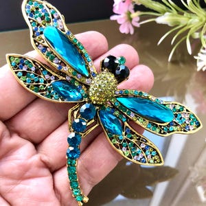Spilla a forma di libellula di cristallo grande: spilla con insetto di strass scintillanti