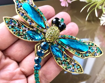 Swarovski Crystal Elegant Aqua Blue DRAGONFLY Bridal Wedding Pin