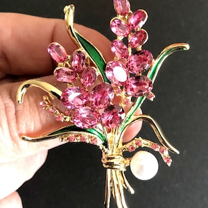 Crystal rhinestone floral pin brooch or pendant, Pink brooch pin, Vintage style jewelry, Gifts for her