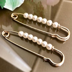 Set von 2 großen Sicherheitsnadeln, Perlen Brosche Pin, Vintage Style Schmuck Geschenk