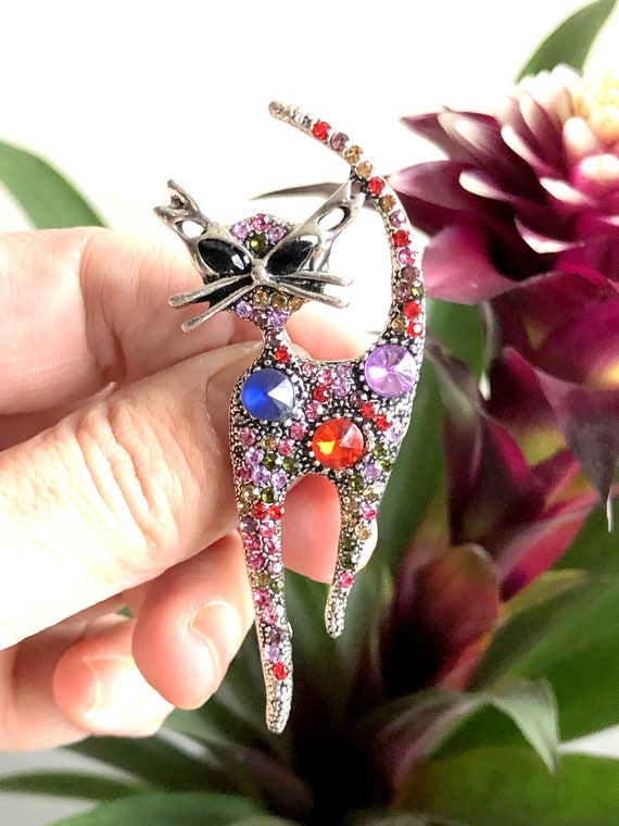 Broche Chat Métal Argenté Avec Strass - Neuf Sans Emballage - Accessoire Fantaisie