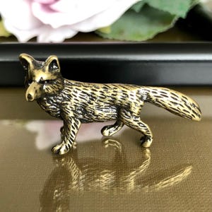 Fox Brass Figurine, Miniature Brass Statue, Collectible Home Decor, Art Gift Idea