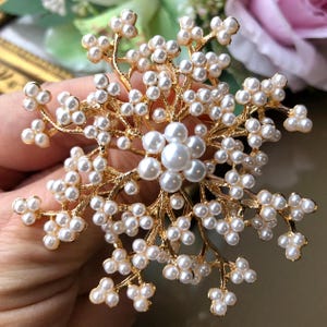 Perlen Brosche Pin, Große Brosche, Weißer Schmuck, Perlenschmuck, Geschenk