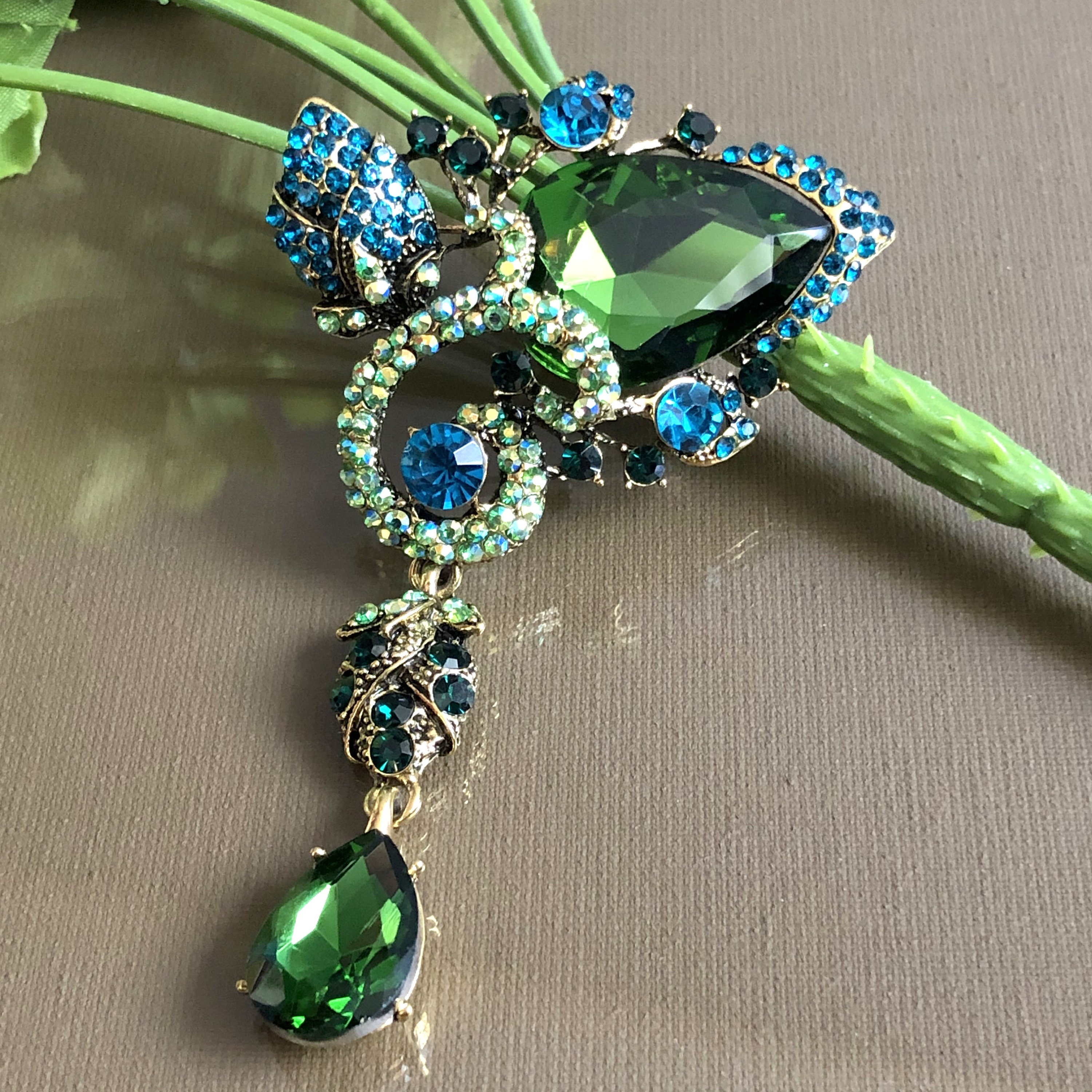 Grande Broche Vintage Fleur En Cristal Saphir - Style Art Déco - Neuf Avec étiquettes - Cadeau Fête Des Mères