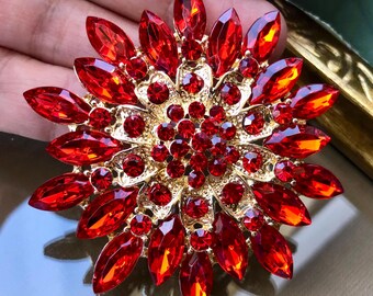 Red Floral Crystal Brooch Tei - Elegant Women’s Accessory Elegant Red Crystal Floral Brooch – Sparkling Rhinestone  main image 2