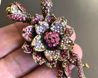 Broche ou pendentif floral en strass, épingle, bijoux de style vintage, cadeaux pour elle