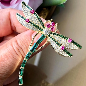Elegant Crystal Rhinestone Dragonfly Brooch Pin | Insect Art Pin | Dragonfly Jewelry | Nature Lover Gift