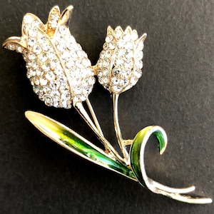 Rhinestone Tulip Brooch: Vintage Inspired Floral Bouquet Pin