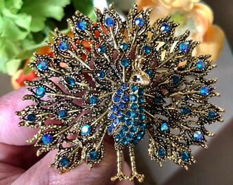 Crystal Rhinestone Blue Peacock broche pin, cadeau voor vrouw