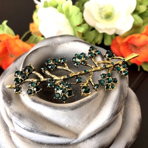 Große florale Strass Brosche, dunkel grüne Brosche, Vintage Style Schmuck, Geschenke für sie Bild 5