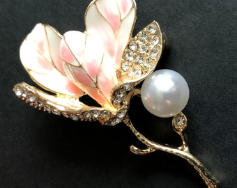 Floral enamel rhinestone brooch pin or pendant, Vintage style jewelry