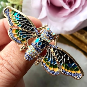 Moth brooch pin, Beetle brooch pin, Bug jewelry, Sparkle brooch, Enamel Rhinestone Butterfly Brooch, Gift