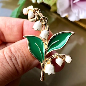 Lily of the Valley Brooch Pin, White Flower Jewelry Gift for Her, May Birth Flower Keepsake