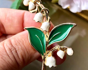 Lily of the Valley Brooch Pin, White Flower Jewelry Gift for Her, May Birth Flower Keepsake