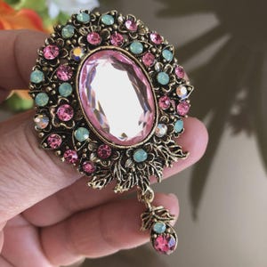 Large crystal rhinestone brooch, Rainbow brooch pin, Vintage style jewelry, Gifts for her