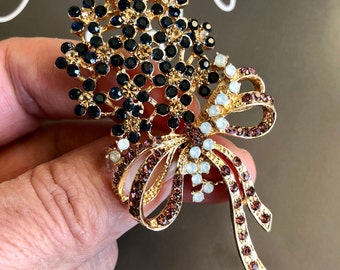 Grande broche ou pendentif en forme de noeud en strass, broche pour noeud, broche pour foulard, broche pour châle, broche décorative en or