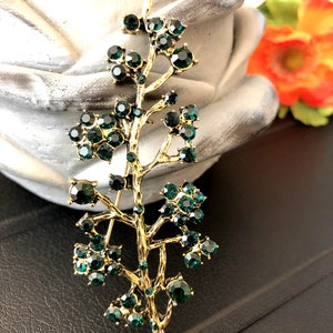 Große florale Strass Brosche, dunkel grüne Brosche, Vintage Style Schmuck, Geschenke für sie Bild 7