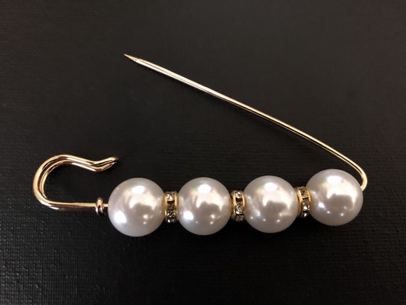 Large Safety Pin, Pearl Brooch Pin, Vintage Jewelr