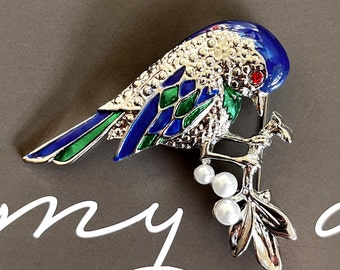 Bird Brooch, Blue Green Enamel Bird Pin, Bird Jewelry, Gift For Women or Men