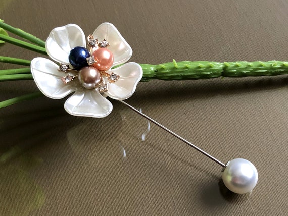 Large Safety Pin, Pearl Brooch Pin, Vintage Jewelr