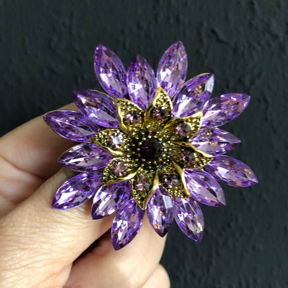 Broche Fleur De Givre Violette Et Dorée - Style Vintage élégant - Occasion