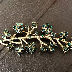 Große florale Strass Brosche, dunkel grüne Brosche, Vintage Style Schmuck, Geschenke für sie Bild 4