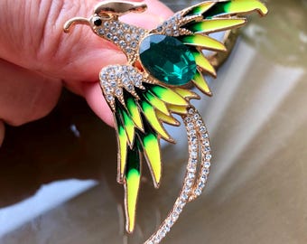 Enamel Rhinestone Bird Brooch or Pendant: Vintage Style Costume Jewelry