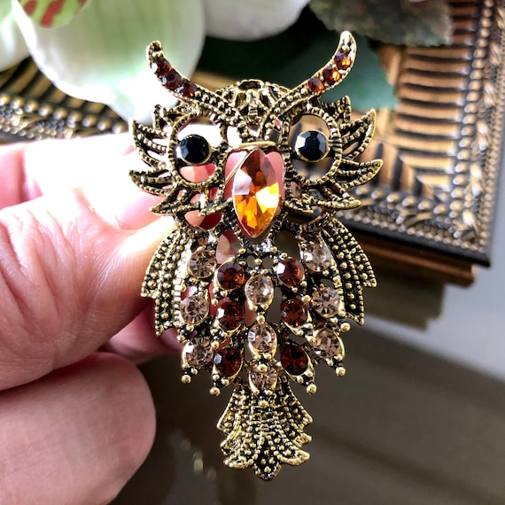 Dropship Owl Brooch Pin; Rhinestone Corsage Scarf Clips Brooches