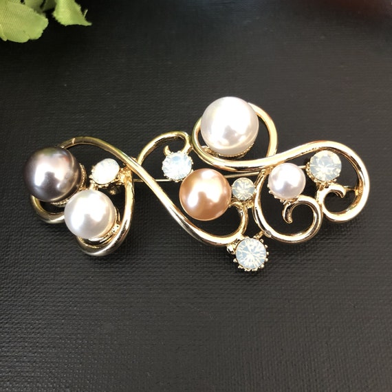 Large Safety Pin, Pearl Brooch Pin, Vintage Jewelr