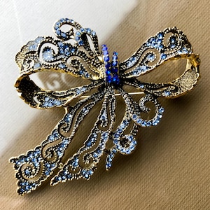 Elegant Bow Brooch Pin with Rhinestones | Glamorous Scarf and Shawl Accessory | Vintage Style Statement Brooch Gift