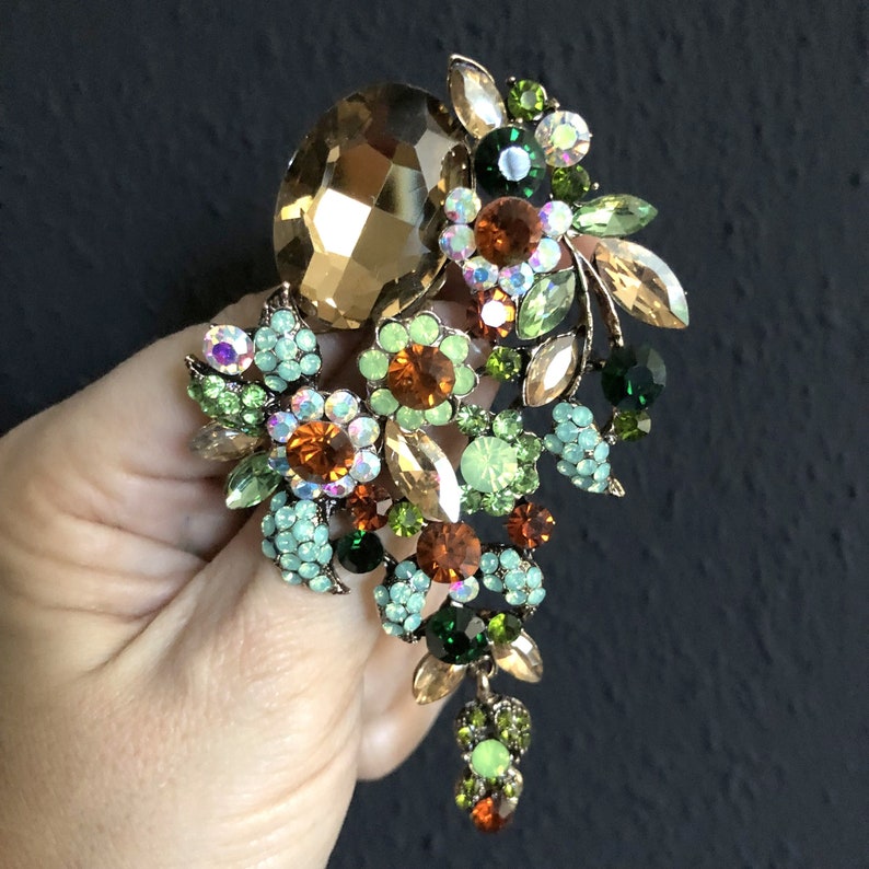 Groene broche grote kristallen strass sieraden decoratieve broche pin vintage stijl sieraden vakantie cadeau afbeelding 1