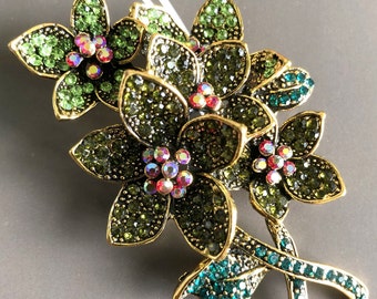 Floral rhinestone brooch or pendant, Brooch pin, Vintage style jewelry, Gifts for her