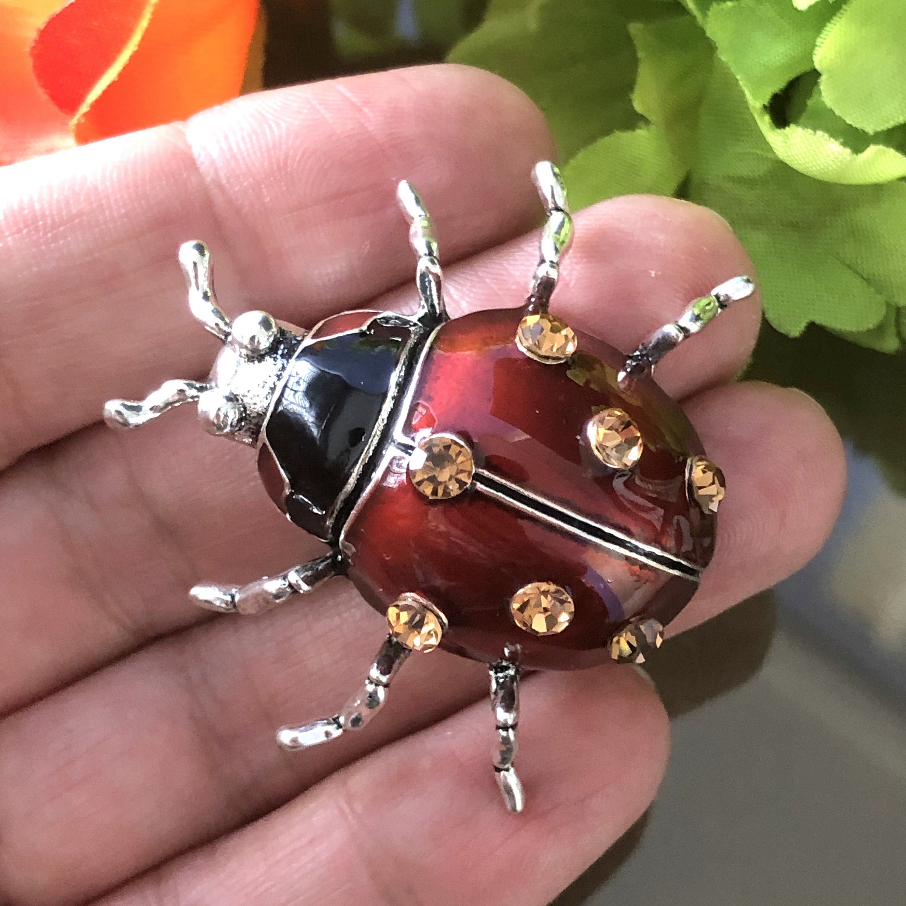 Ladybug Brooch Rhinestone Brooch Big Insect Jewellery Red and Etsy