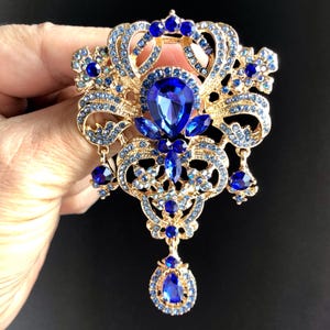 Vintage Style Blue Crystal Rhinestone Brooch Pin | Decorative Statement Jewelry Gift for Her