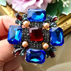 Vintage Style Blue Crystal Rhinestone Brooch Pin | Decorative Statement Jewelry Gift for Her