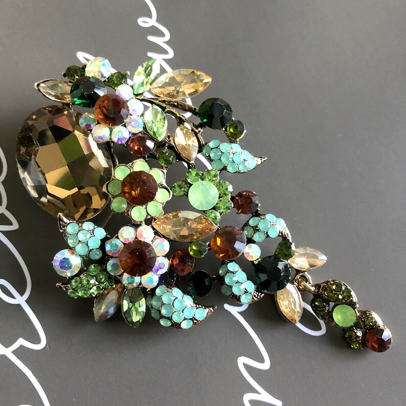 Green Brooch Large Crystal Rhinestone Jewelry Decorative Brooch Pin Vintage Style Jewelry Holiday Gift zdjęcie 2