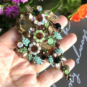 Green Brooch Large Crystal Rhinestone Jewelry Decorative Brooch Pin Vintage Style Jewelry Holiday Gift zdjęcie 3