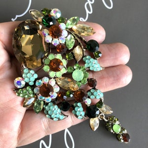 Groene broche grote kristallen strass sieraden decoratieve broche pin vintage stijl sieraden vakantie cadeau afbeelding 6