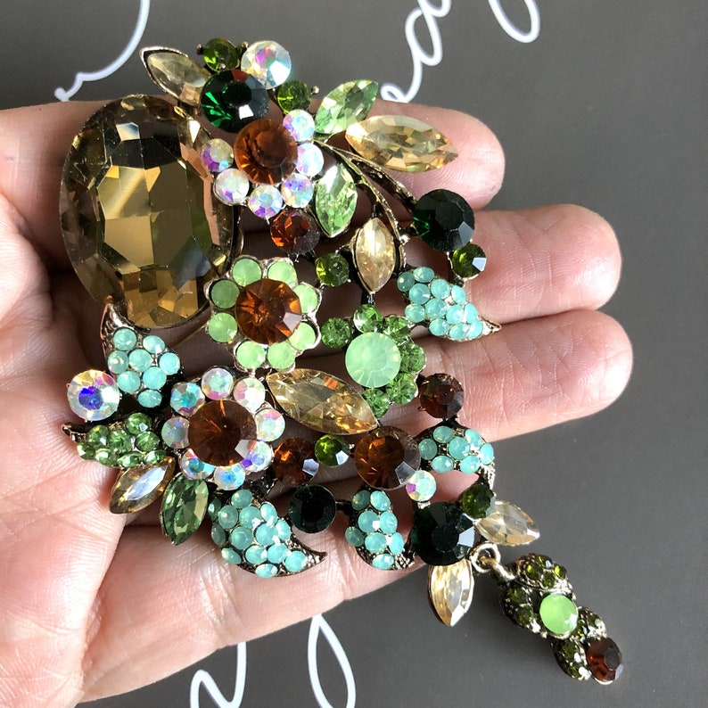 Green Brooch Large Crystal Rhinestone Jewelry Decorative Brooch Pin Vintage Style Jewelry Holiday Gift zdjęcie 6