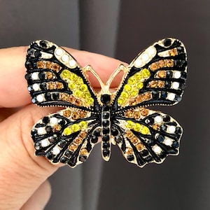 Black Yellow Crystal Butterfly Brooch Pin | Butterfly Jewelry Gift for Her | Insect Brooch, Statement Jewellery, Nature Lover Gift