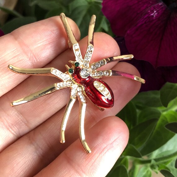 Large Red Spider Brooch Spider Brooch Red Spider Jewelry 