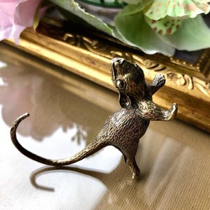 Brass Figurine Tiny Mouse Animal Small Miniature Brass Statue Collectible Decor Gift Art