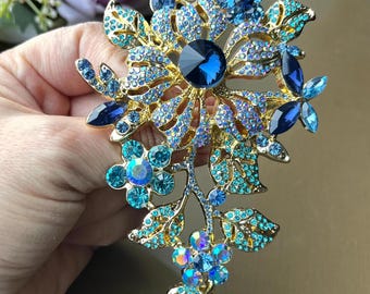 Large Brooch, Crystal Rhinestone Jewelry, Floral Brooch Pin, Vintage Style Gift