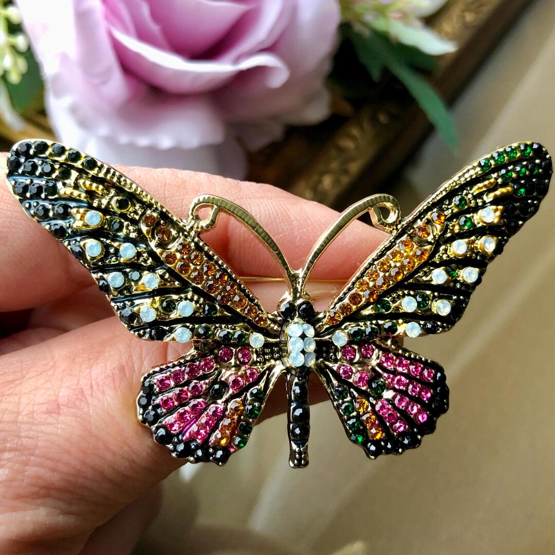 Rhinestone Butterfly Brooch Pin Vintage Glam Sparkling Insect Jewelry ...