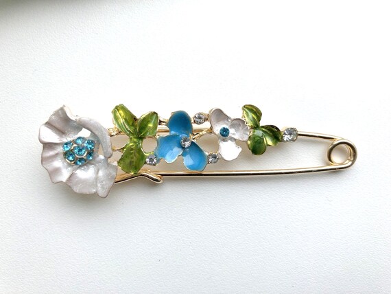 Large Safety Pin, Enamel Brooch Pin, Vintage Jewel