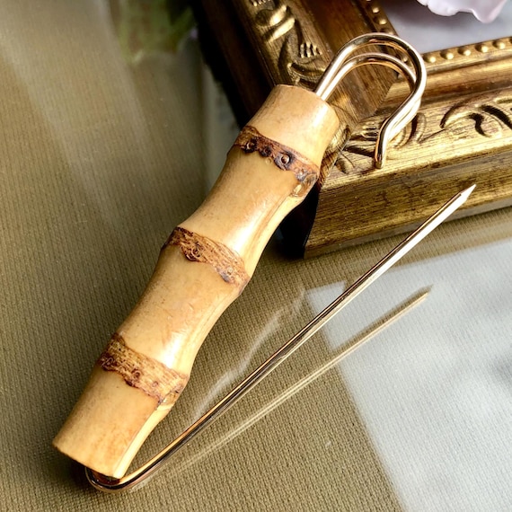 Bamboo Safety Brooch Pin, Shawl Jewelry, Vintage Style Safety Pin