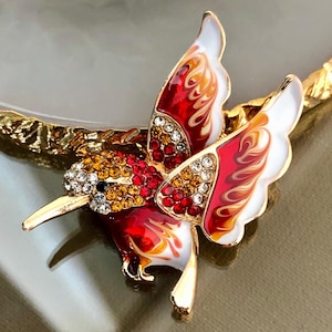 Small Bird Brooch Pin, Colibri Bird Jewelry, Small Enamel Rhinestone Brooch