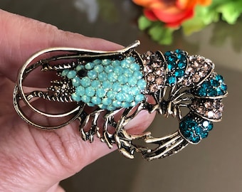 Beautiful Lobster brooch or pendant, Rhinestone Lobster Brooch, Cancer brooch,Lovely gift